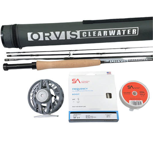 Orvis Clearwater 763-4 Fly Rod & Reel outfit on a white background at Murray's Fly Shop
