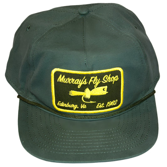 Shown is a Ranger Rope hat made for us by Ouray features a Murray's Fly Shop Popping Bug Patch on the front of the hat
