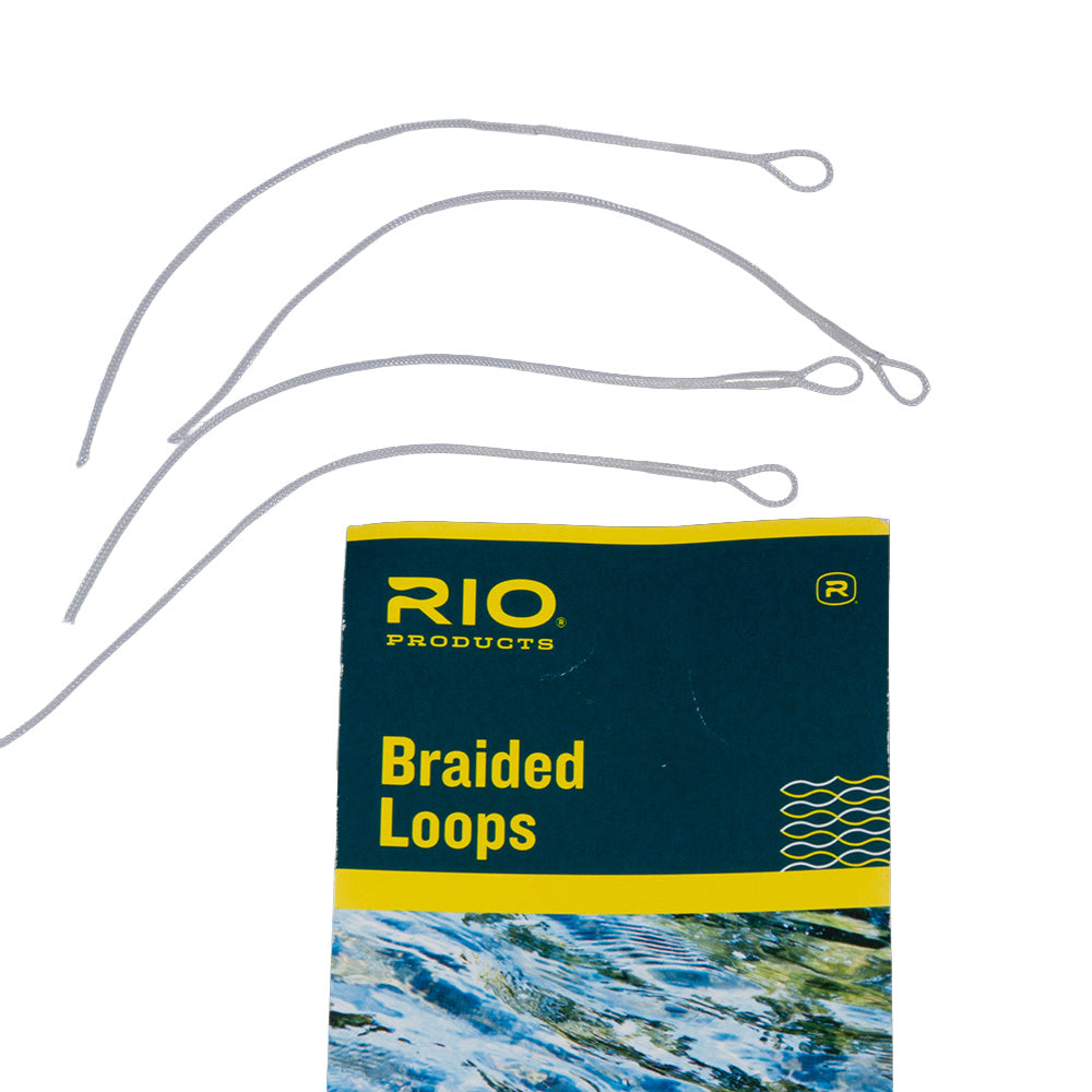 Rio Braided Loop Connectors for fly fishing line and leader loop-to-loop connections displayed in packaging.