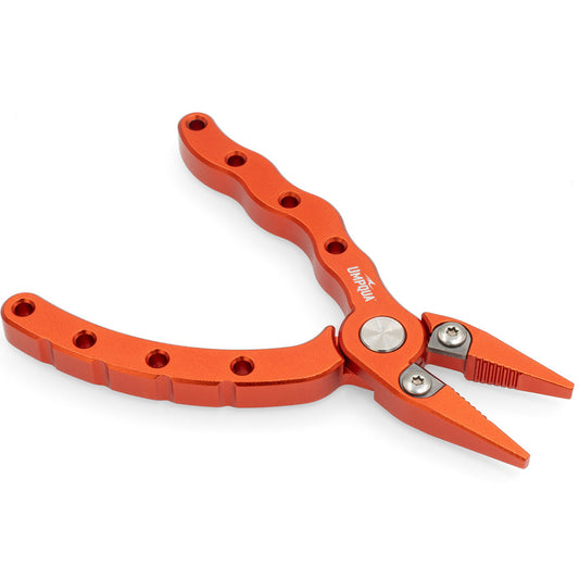 Close-up of Umpqua Trout Pliers with detailed jaw design for fly fishing
