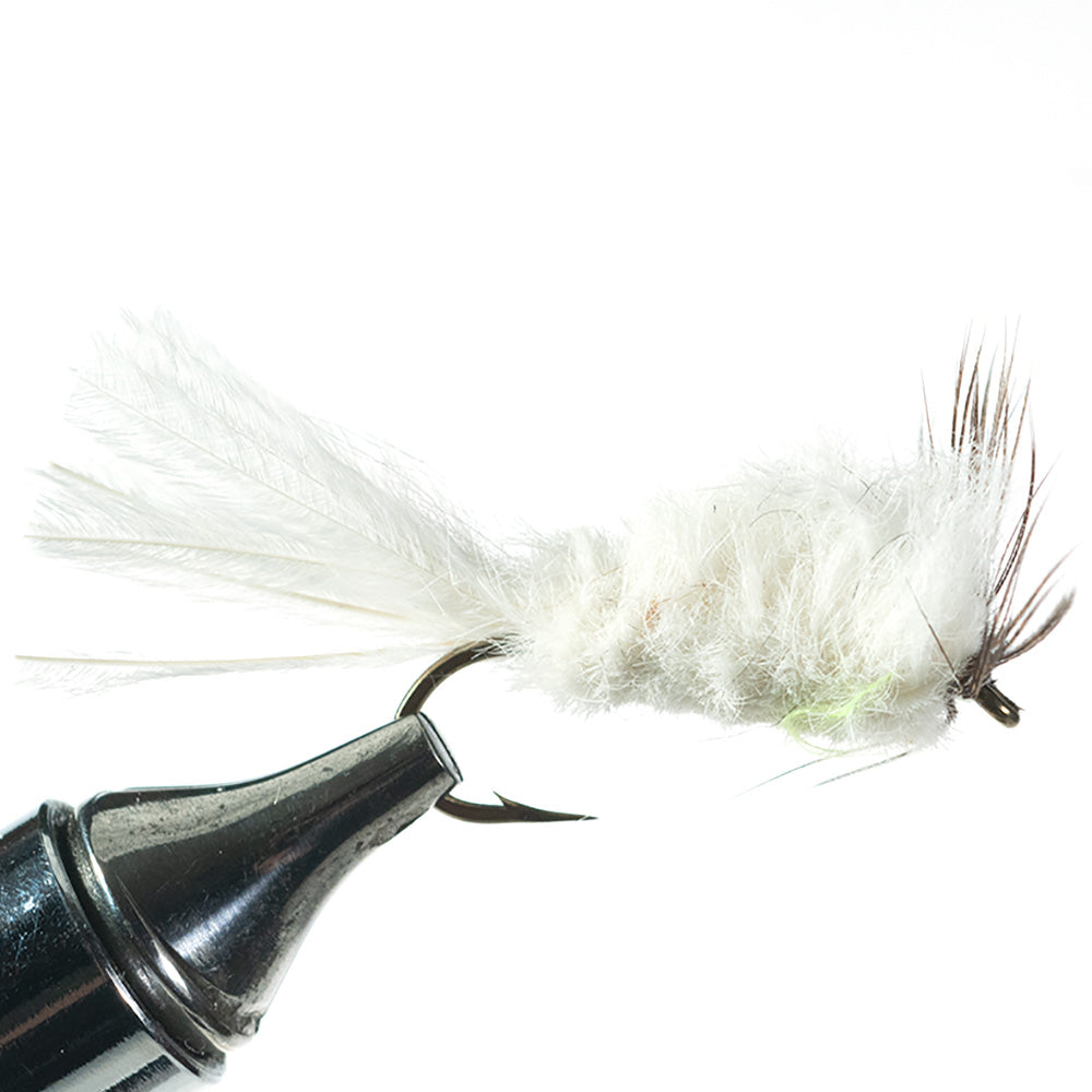 Cream Murray's Strymph fly lure for fast-water trout fishing and smallmouth bass where chub minnows are present.