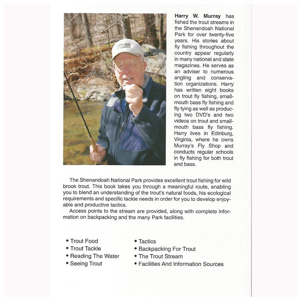 Shown is the back of the book Trout Fishing in the Shenandoah National Park by Harry Murray