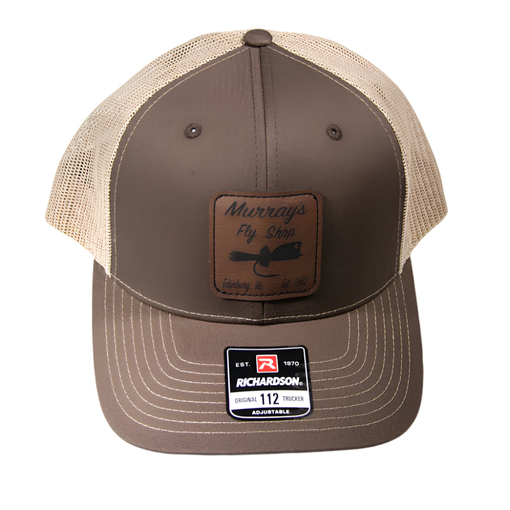 Richardson 112 Cap with Leather Murray's Fly Shop Hat and popping bug logo