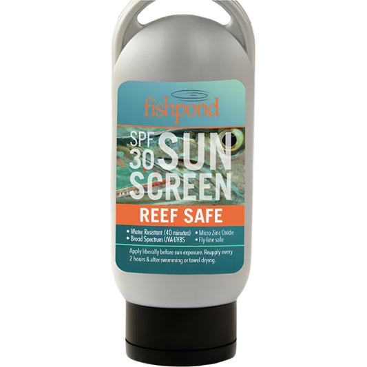 Fishpond SPF 30 Reef Safe Sunscreen shown in it's bottle on a white background
