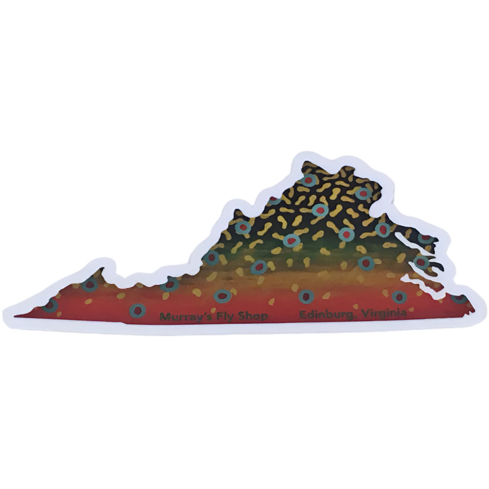 MFS Virginia Brook Trout Souvenir Sticker with a brook trout skin on the state of Virginia shaped sticker