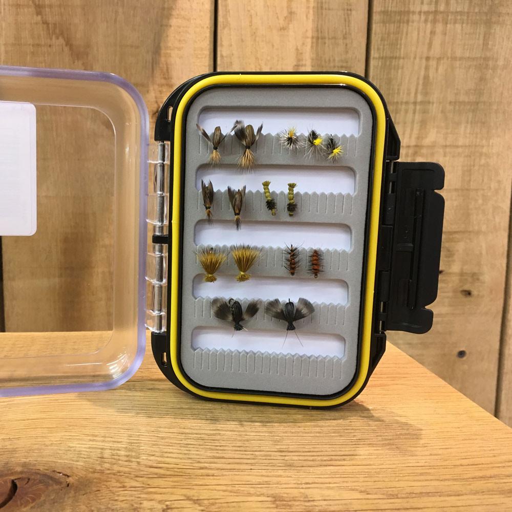 1449 Double Sided Waterproof Fly Box shown with several flies in the slit foam
