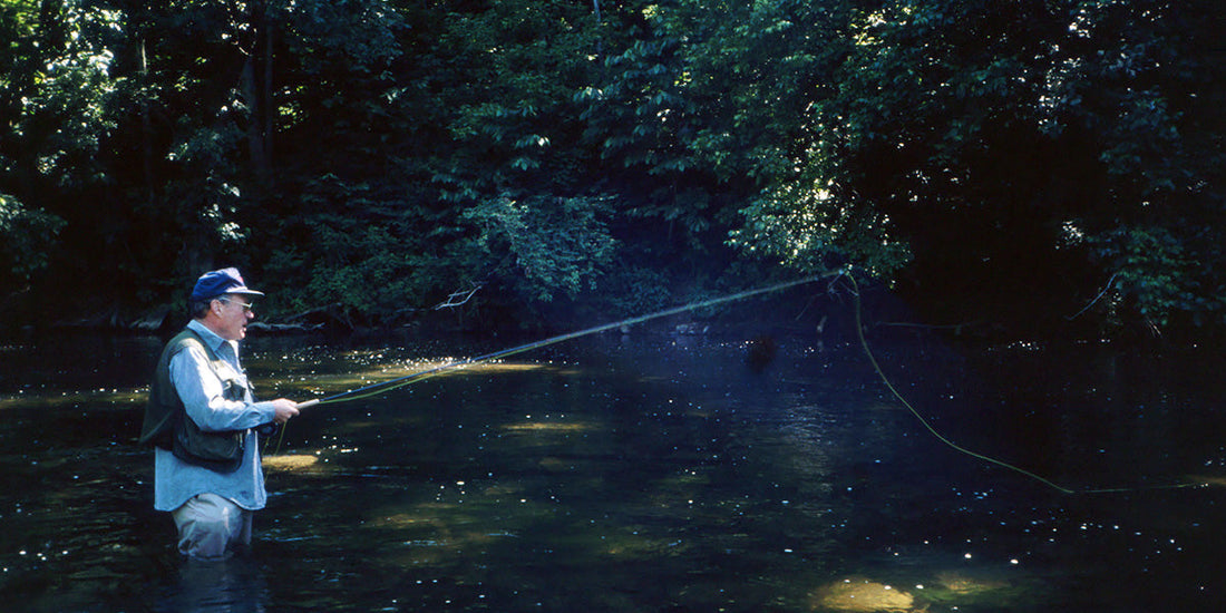 fly angler on the North Fork of the Shenandoah River fishing against the banks for smallmouth bass