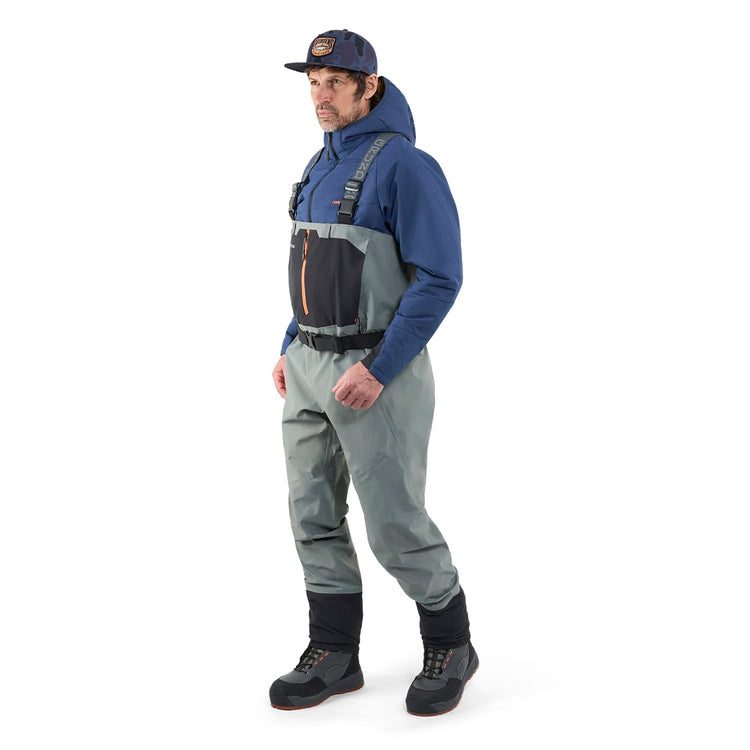 Grundéns Bedrock Stockingfoot Wader front view – chest storage pockets and wading belt