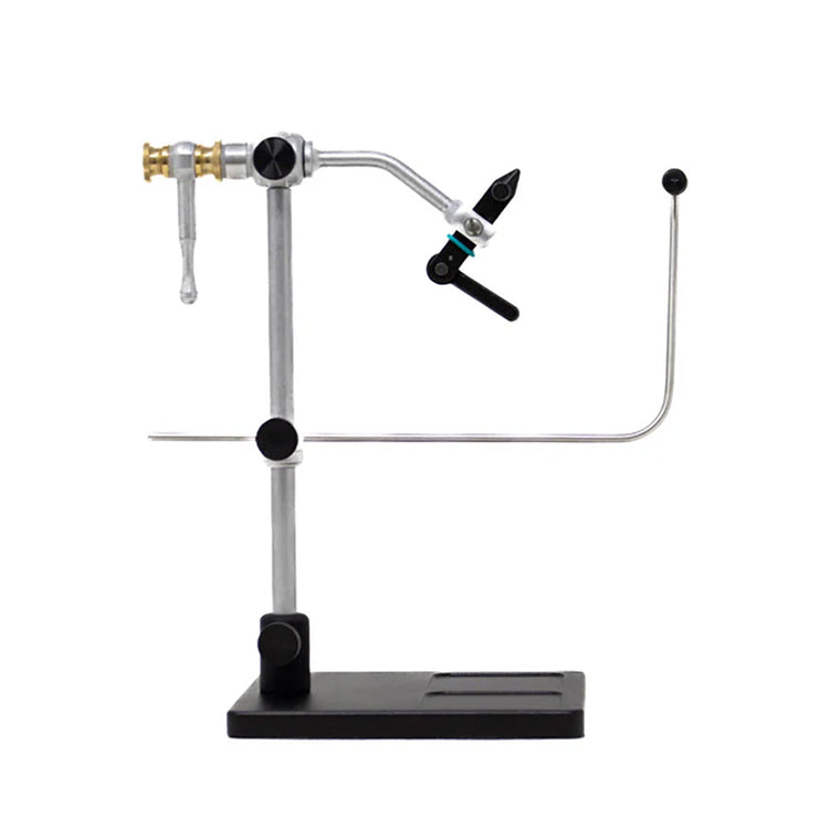 Renzetti Traveler C2003 True Rotary fly tying vise with bent shaft design and cam jaws for hooks size #28 to 4/0. Pedestal Base Model