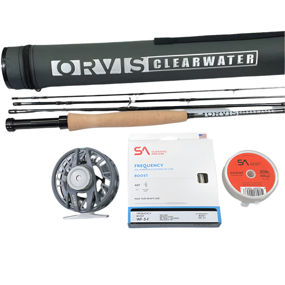 Orvis Clearwater 763-4 Fly Rod & Reel outfit on a white background at Murray's Fly Shop 