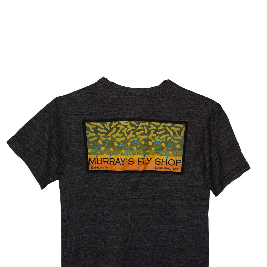 Detailed view of Brook Trout color design on Murray's Fly Shop T-Shirt