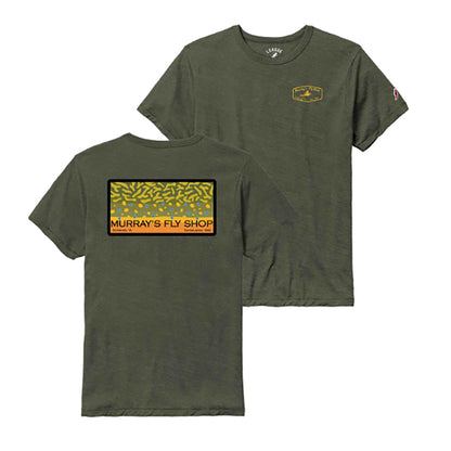 Murray's Brookie Design T-Shirt in Heather Olive front and back view