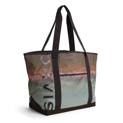 Orvis Adventure Tote in rainbow trout color scheme that is convenient for carrying everyday essentials and fishing gear