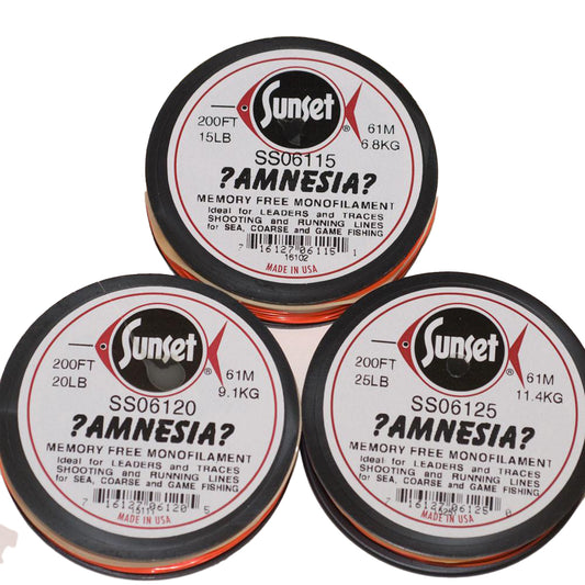 Amnesia Leader Material - pictured in three sized made by Sunset 15lb, 20lb, 25lb.