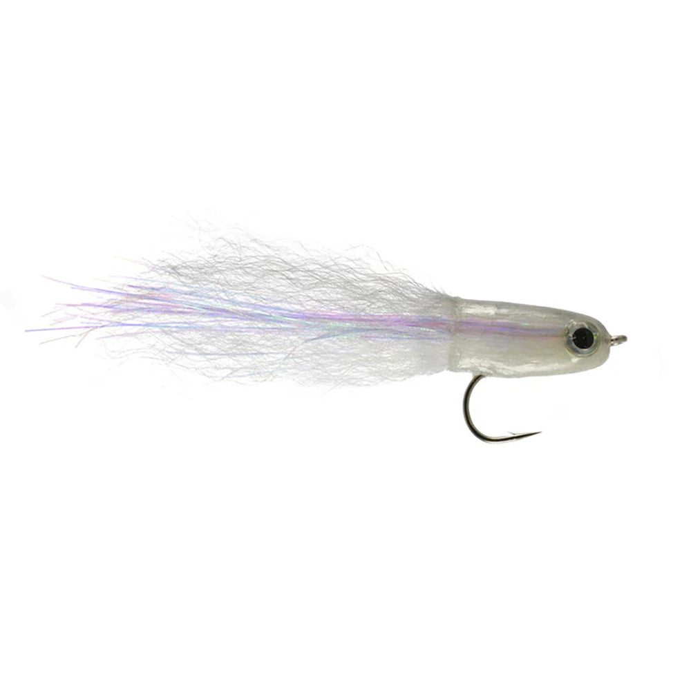 Bisharat's Airhead streamer fly in Gray White, size 3/0 – 5.5-inch surface baitfish pattern for Striped Bass, Musky, Pike, and Tarpon