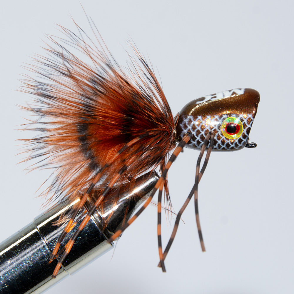 Bombshell Popper in bronze, excellent topwater fly for smallmouth bass
