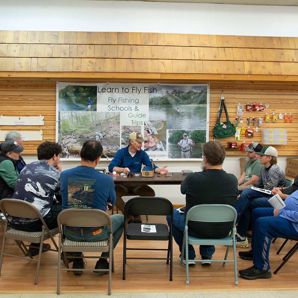 Jeff Murray teaching a casting and rigging class at Murray's Fly Shop