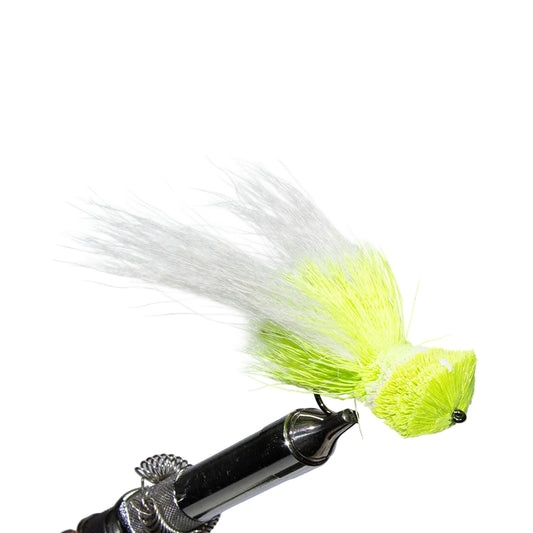 Cook's JJ Deer Hair Bass Bug in Chartreuse/White size 4 is an excellent topwater smallmouth bass fly