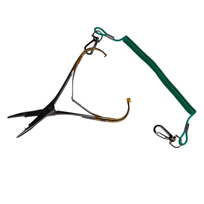 Dr. Slick Mitten Scissor Clamp in gold, 5.5 inches, with serrated scissor and bungee lanyard
