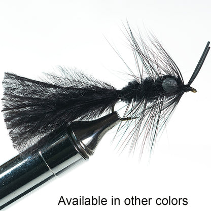 Original Murray’s Hellgrammite fly pattern for smallmouth bass, featuring the signature ostrich herl body for lifelike movement.