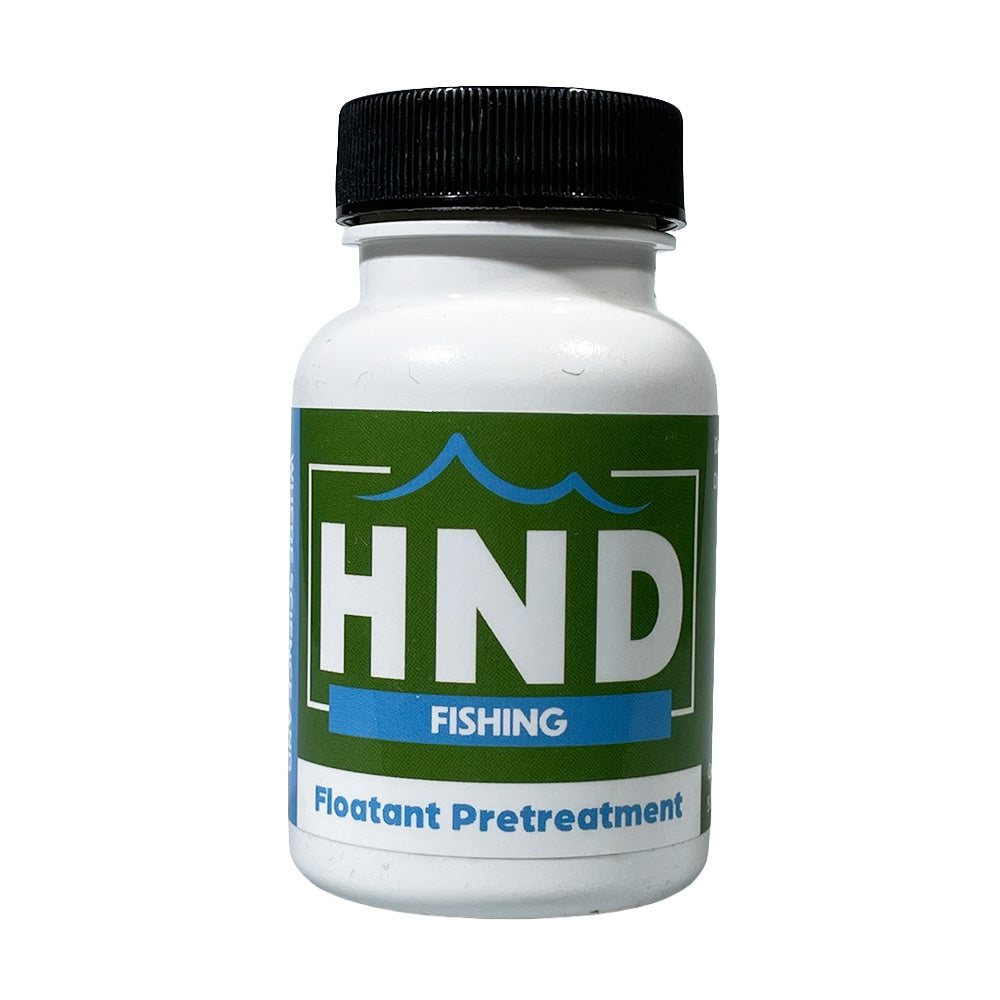 Fly floatant pretreatment liquid bottle used to soak and waterproof dry flies for improved buoyancy