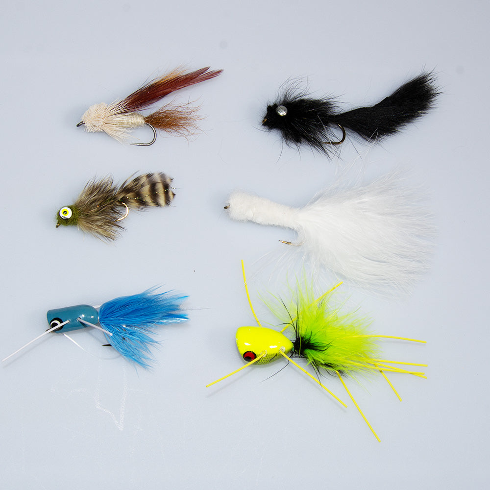 June Bass Fly Special including sculpin, madtom and poppers for excellent underwater and topwater action