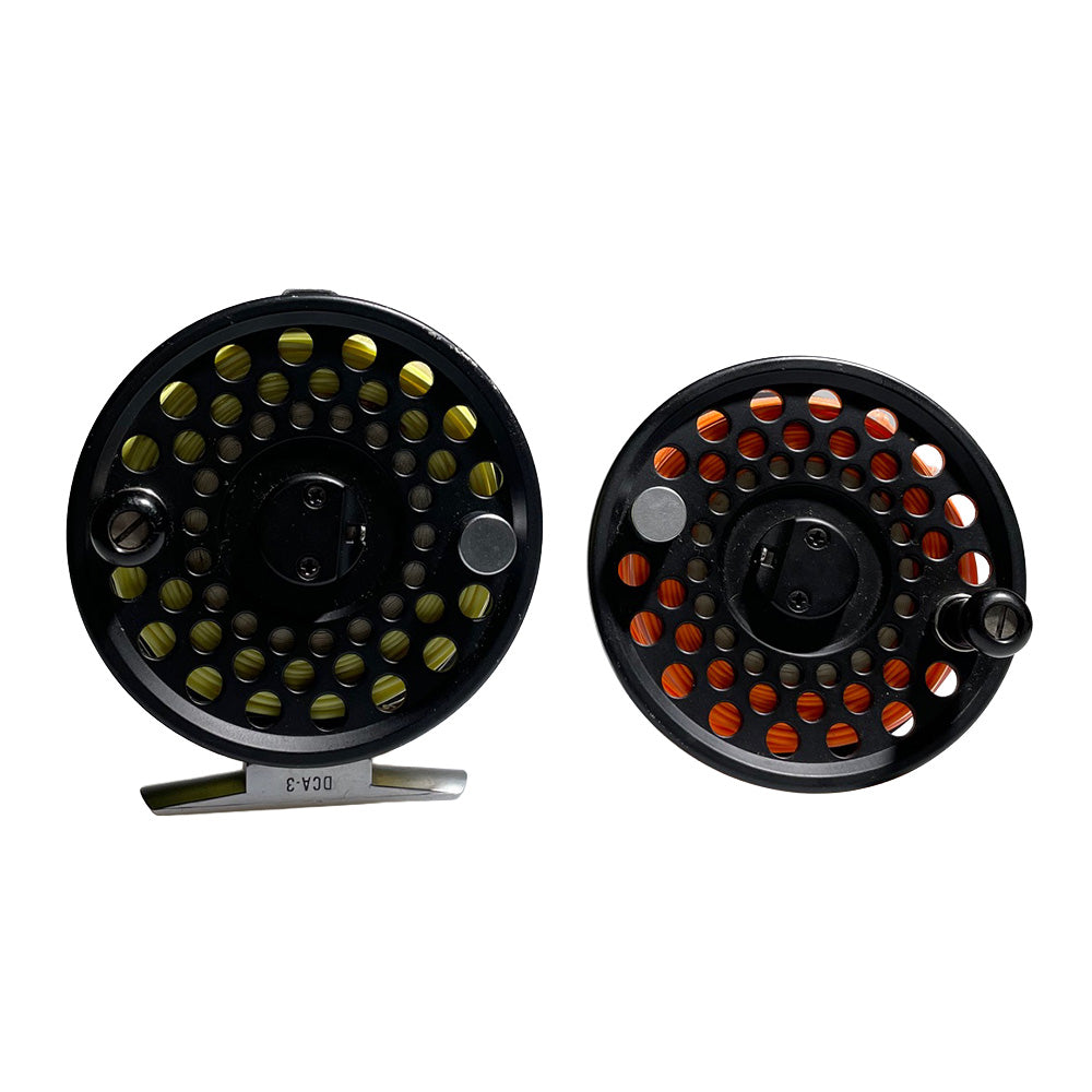 Pre-ownded Lamson DCA-3 6/7 weight fly fishing reel shown with a spare spool
