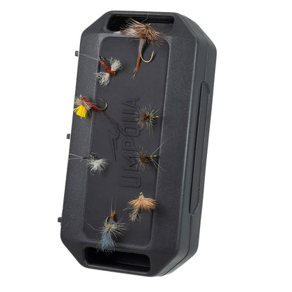 Compact LINK™ HatchVault Magnetic Fly Deck shown attached to the outside of a fishing pack using a modular mounting system.
