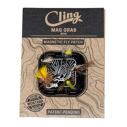 Mag Grab Magnetic Fly Patch holding multiple fishing flies securely with a strong magnetic surface.  1.5" x 1.5"