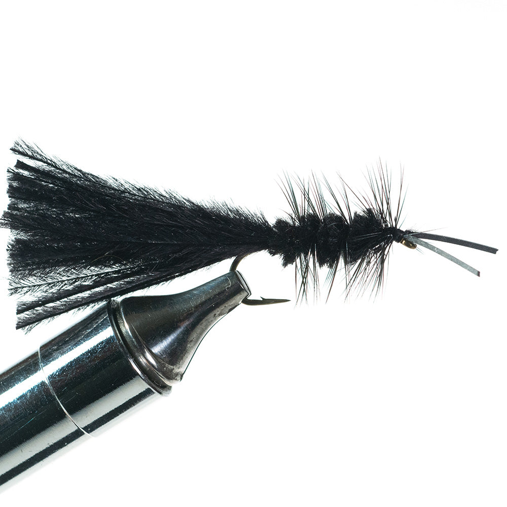 Original Murray's Regular Hellgrammite fly for smallmouth bass and trout—unweighted version for natural swimming action.