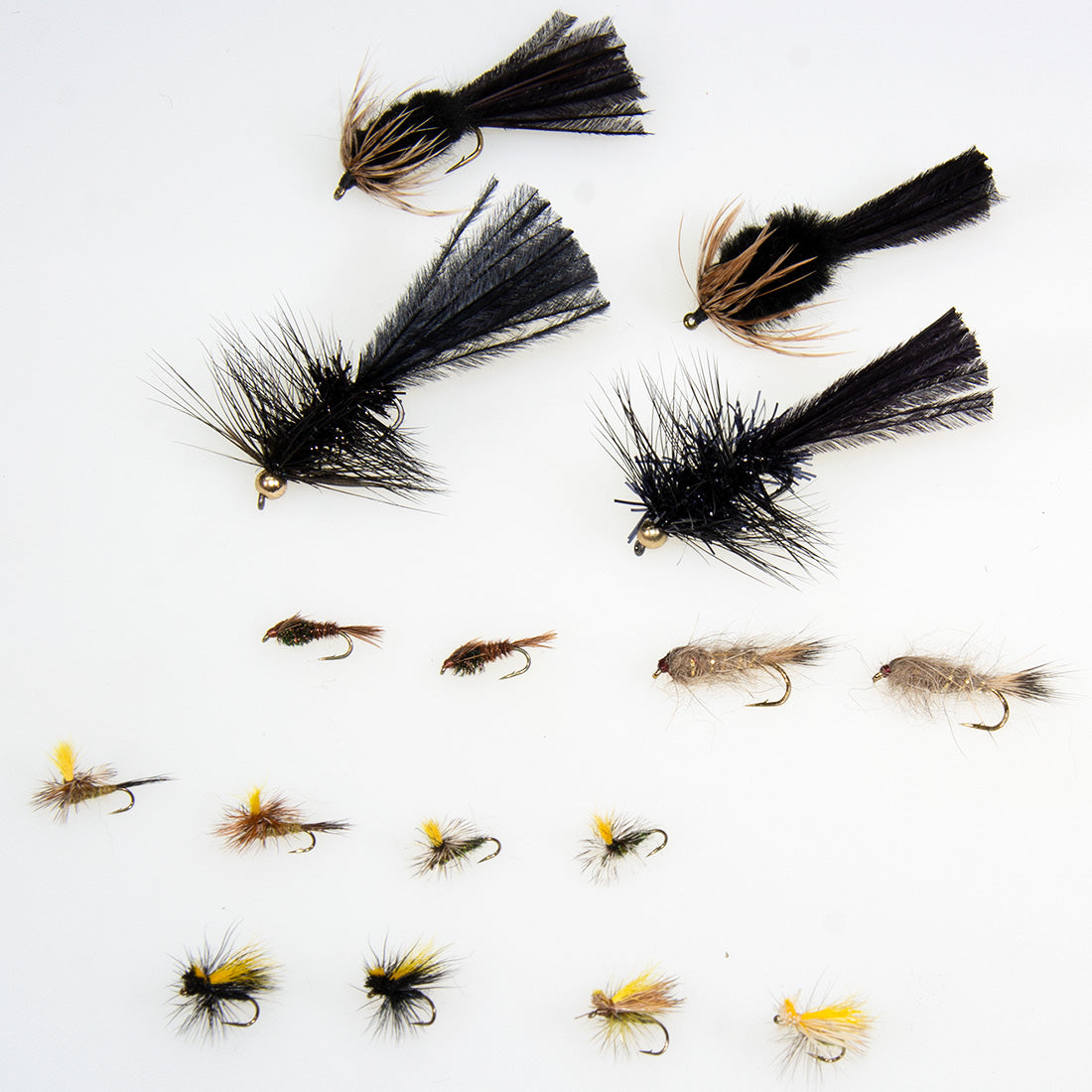 16-Piece Fall Trout Fly Special with dries, nymphs and streamers for stocked trout streams.
