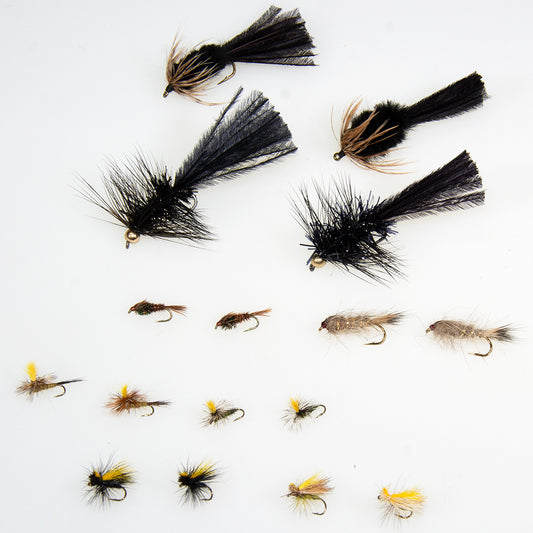 16-Piece Fall Trout Fly Special with dries, nymphs and streamers for stocked trout streams.