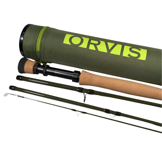 Orvis Encounter Fly Rod with case Showing the Reel seat and handle with four pieces of the fly rod