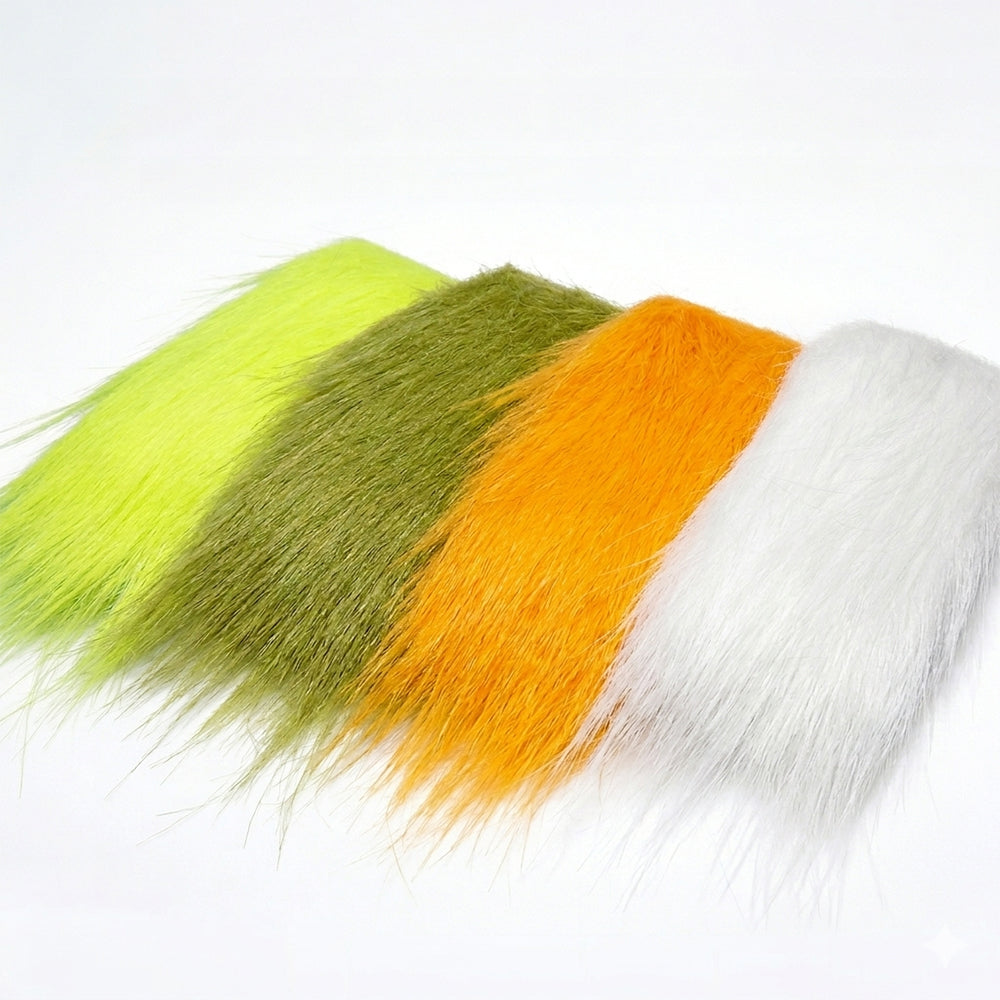 Rainys Craft Fur Synthetic Fly Tying Hair like material shown on a white background in several colors