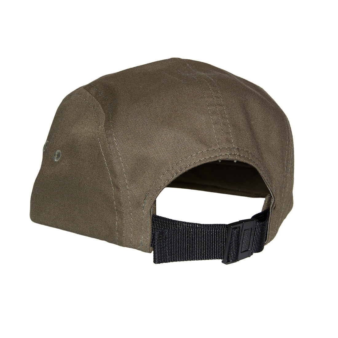 Back view of the adjustable stray on the Richardson model 217 Macleay hat in dark loden and biscuit color featuring a sublimate patch with a brook trout design and Murray's Fly Shop Name