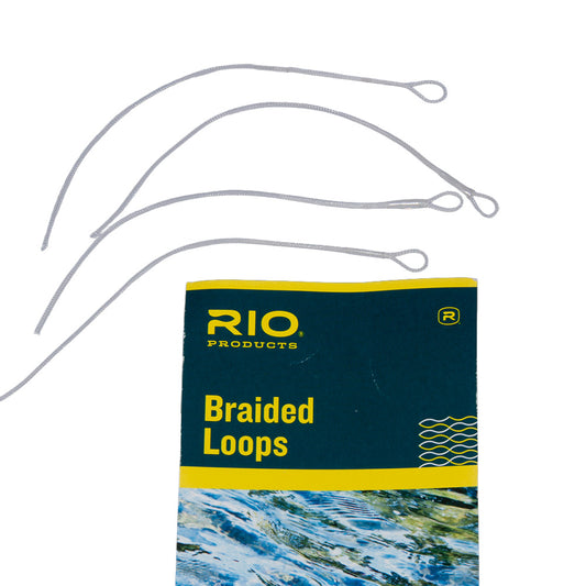 Rio Braided Loop Connectors for fly fishing line and leader loop-to-loop connections displayed in packaging.