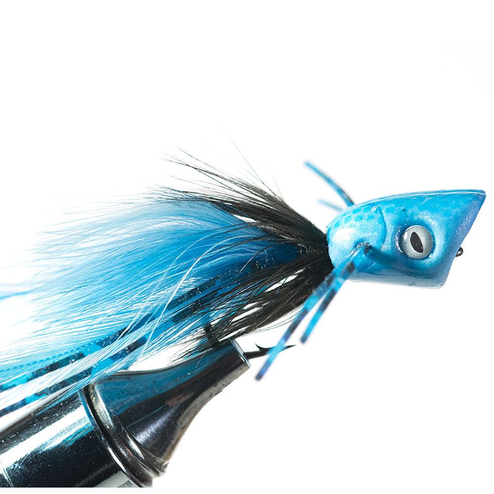 Surface Seducer Double Barrel Bass Bug Popper Fly - Blue - #6