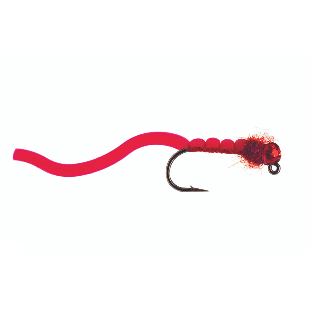 blood red fishing lure Squirmy Wormie Jig - Blood Red