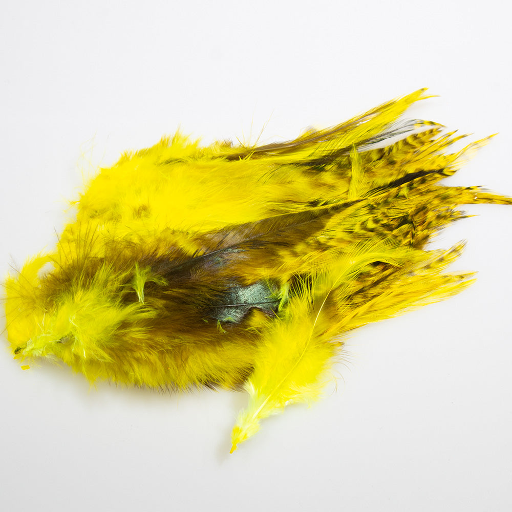 Strung 4-6inch Grizzly Variant Saddle Hackle in Bright Yellow
