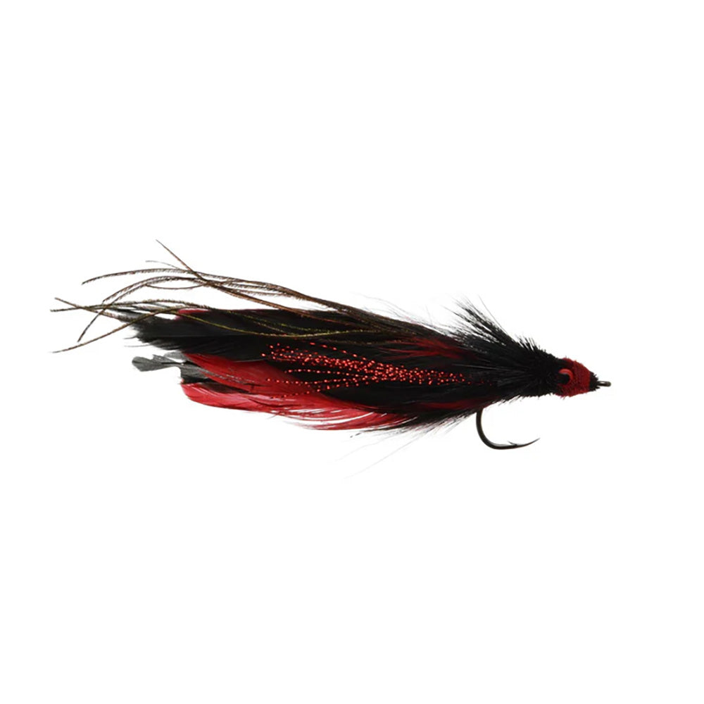 TK's El Dorado Deceiver streamer fly, Black/Red, size 3/0 – 6-inch jungle streamer for Golden Dorado, Musky, and Pike