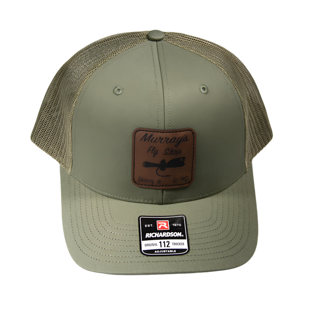 Loden Richardson 112 Cap on a white background with a leather popping bug patch