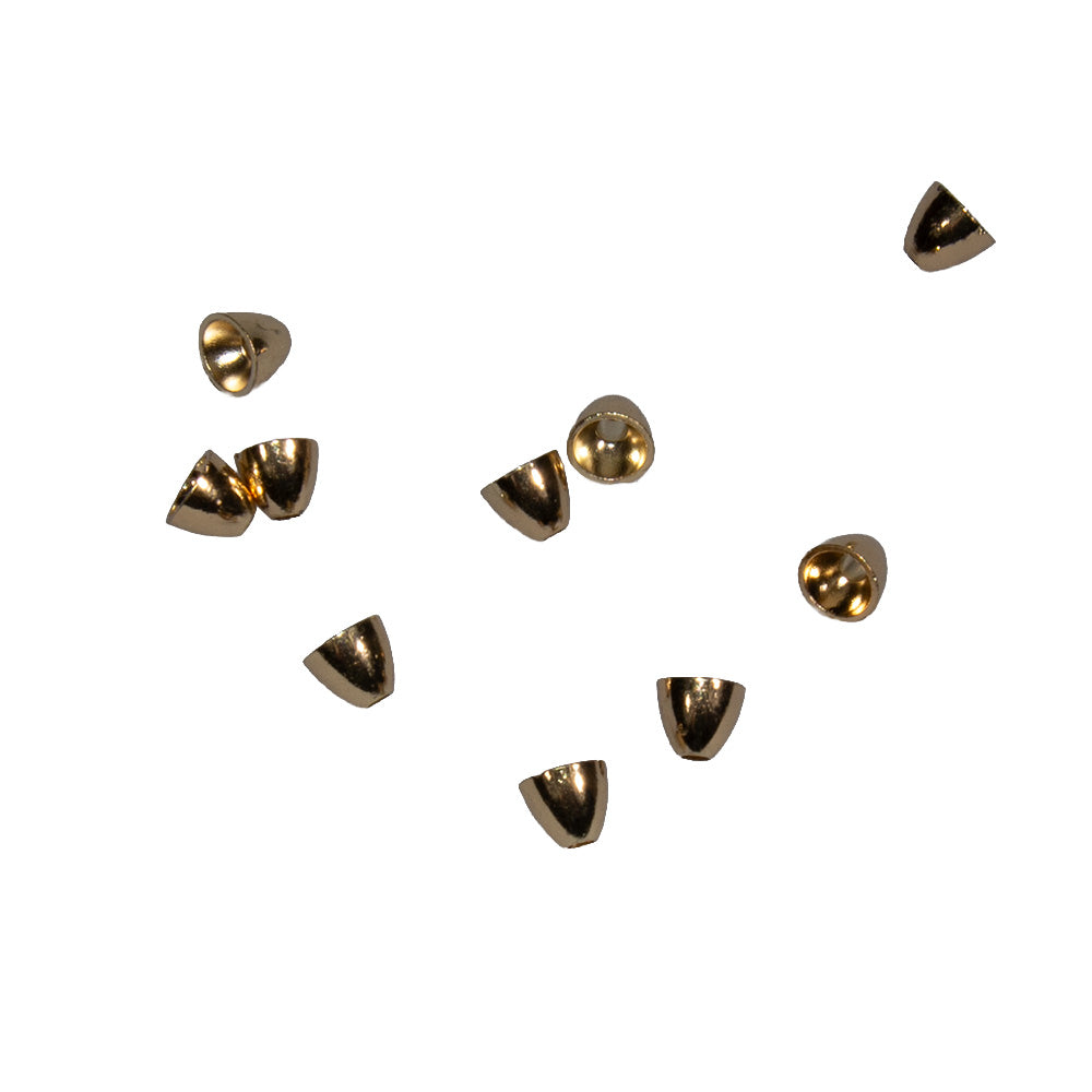 Tungsten conehead fly tying beads in gold, available in medium and large sizes for streamer patterns