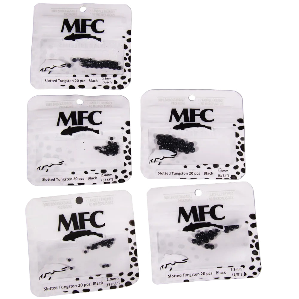 Tungsten Slotted Beads in black in assorted sized packages