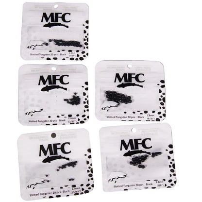 Tungsten Slotted Beads in black in assorted sized packages