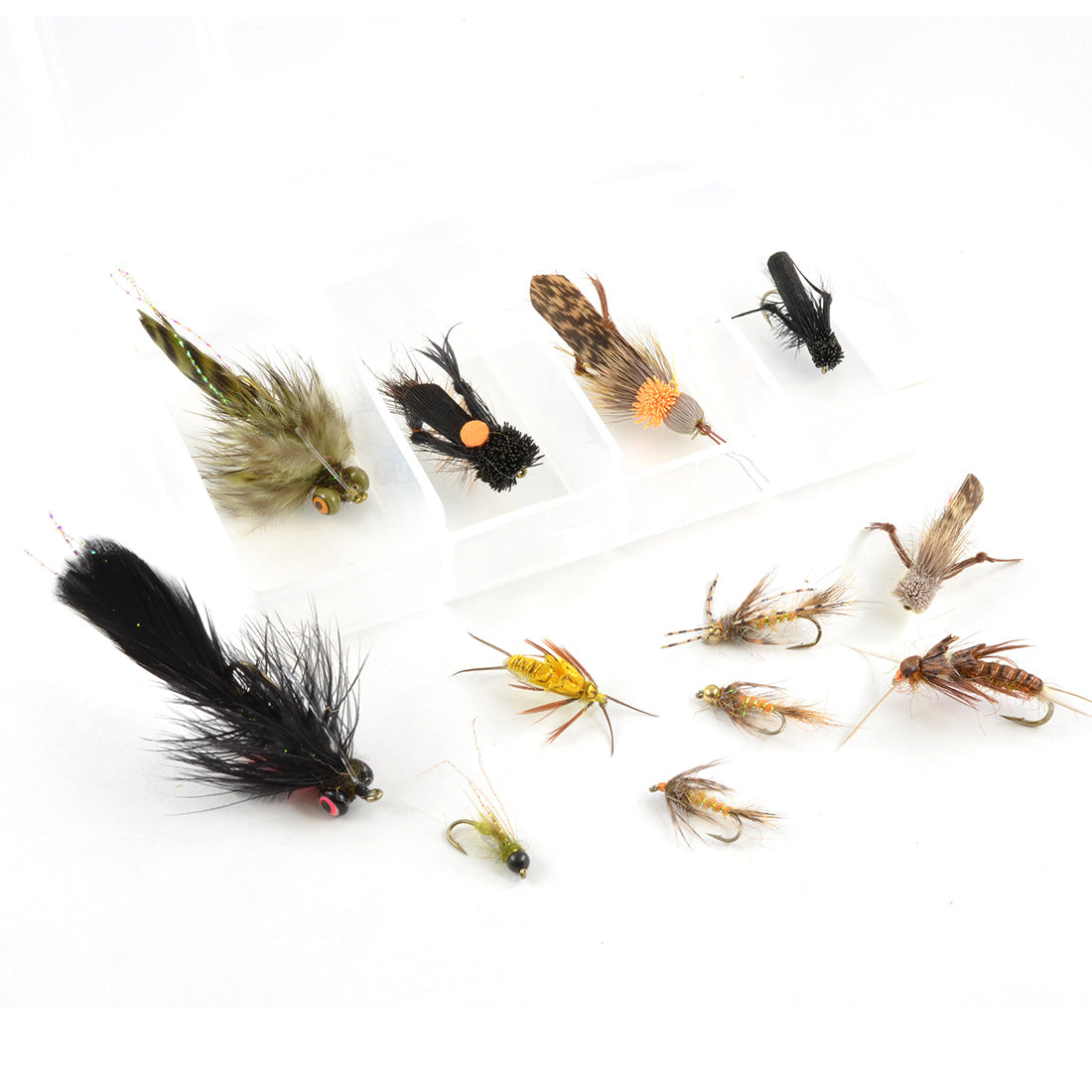 Dave Whitlock's Signature Trout Fly Assortment featuring 12 of his most trusted dries, nymphs and streamers for fly fishing for selective trout.