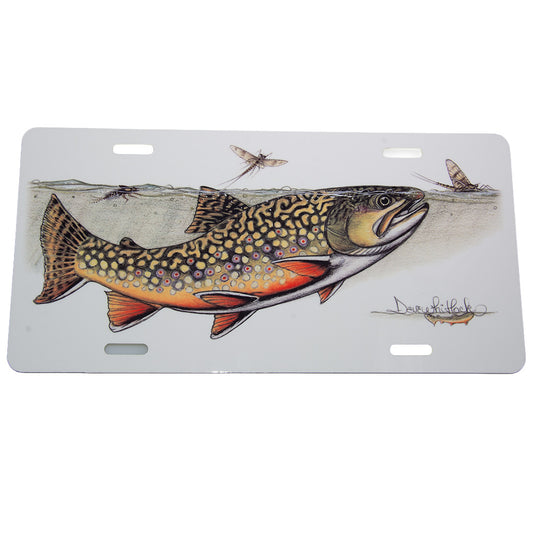 Dave Whitlock's license plate featuring his drawing of a brook trout.