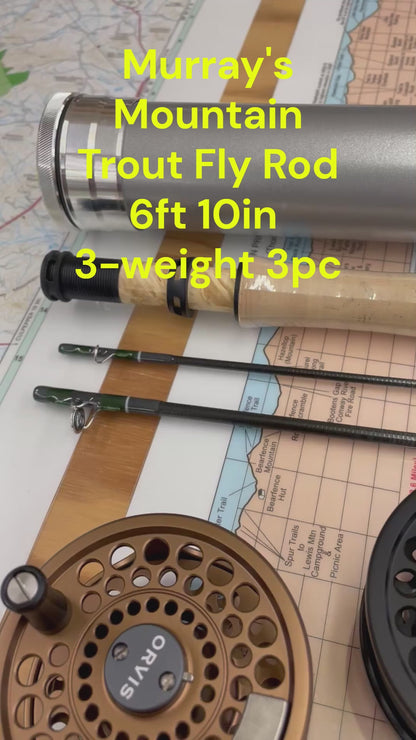 A 3-weight Murray's Mountain Trout fly rod handcrafted by Scott Fly Rod Company, ideal for small stream brook trout fishing in the Blue Ridge Mountains.