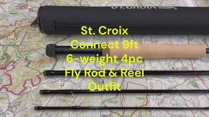 St. Croix Connect 9ft 6-weight 4pc fly rod and reel outfit with Orvis Clearwater reel, Scientific Angler Fly line and backing.  Great fly rod outfit for larger trout streams and smallmouth bass rivers.