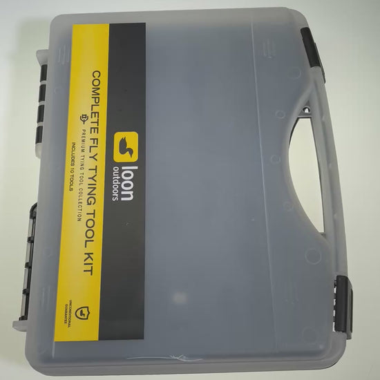video of Loon Complete Fly  Tying Tool Kit showing the carrying case and all fly tying tools included