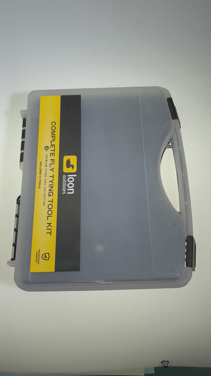 video of Loon Complete Fly  Tying Tool Kit showing the carrying case and all fly tying tools included